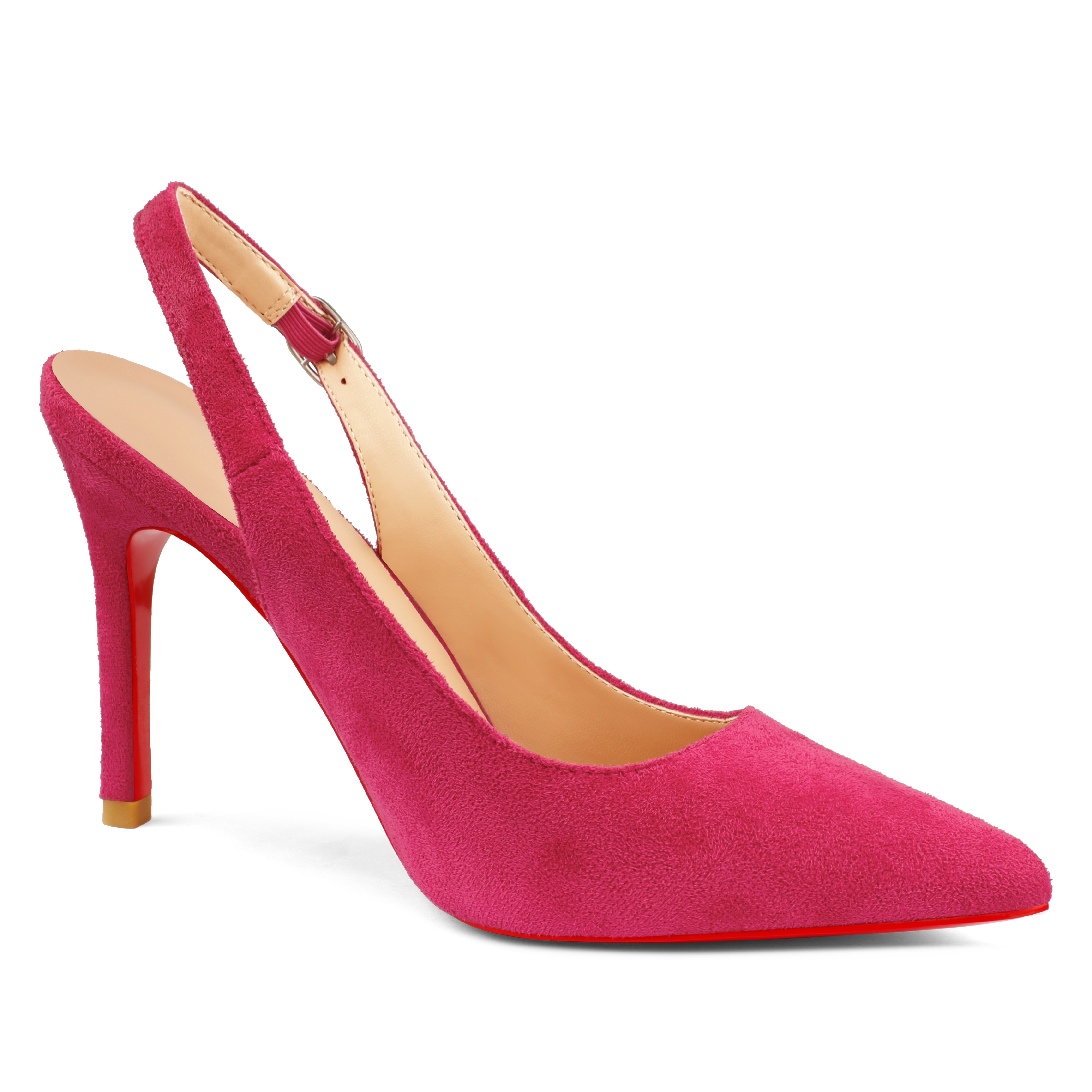 90mm Middle Heels Pointy Toe Red Bottom Slingback Pumps Suede-vocosishoes