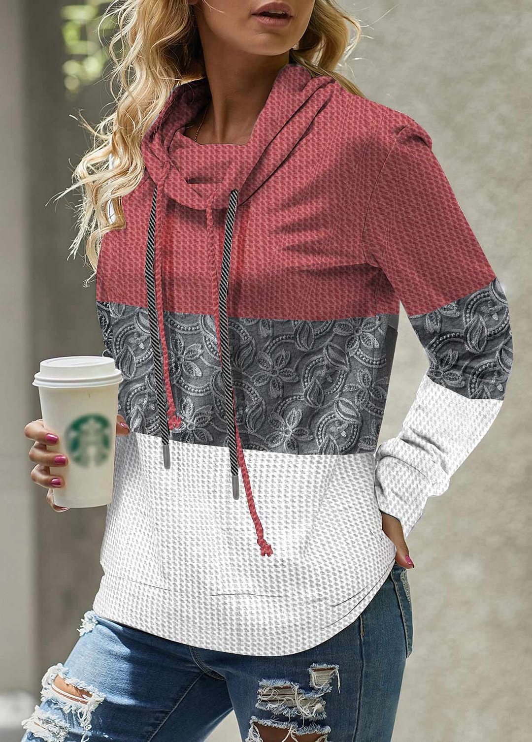 Floral Colorblock Printed Casual Women's Sweatshirt