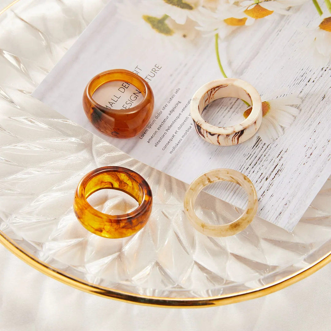 Christmas Gift New Korea Aesthetic Colourful Resin Acrylic Rings Set for Women Geometric Round Rings Girl Temperament Versatile Jewelry Gifts
