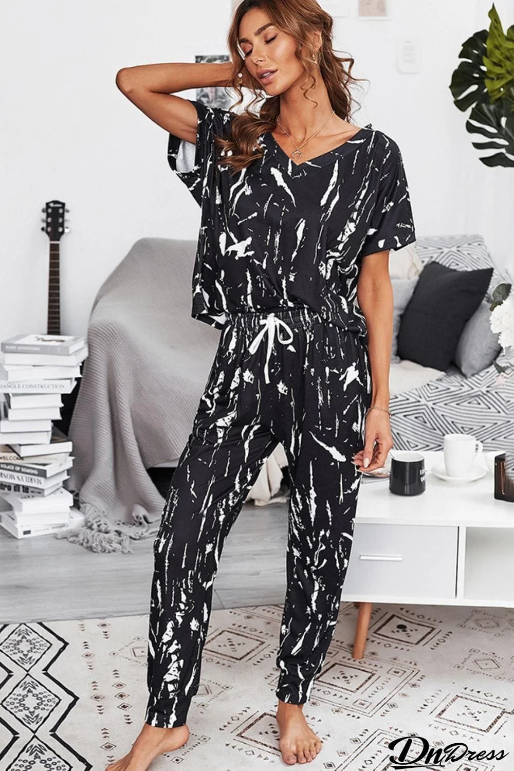 Tie-Dye V-Neck Tee and Joggers Lounge Set