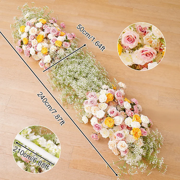 A8701 Pink White Orange Rose Baby's Breath Floral Arrangement Decor