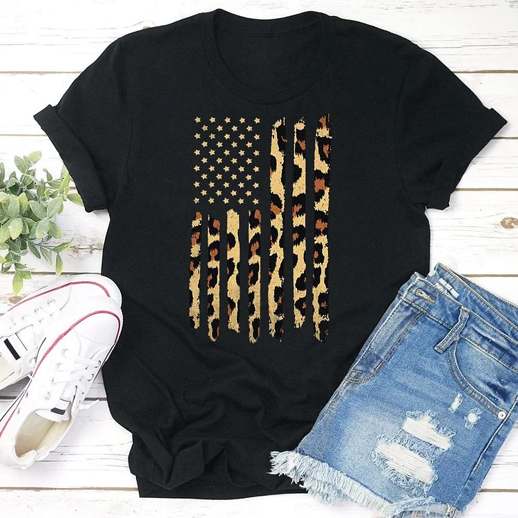 Leopard American flag Independence Day patriotic T-shirt Tee - 02149