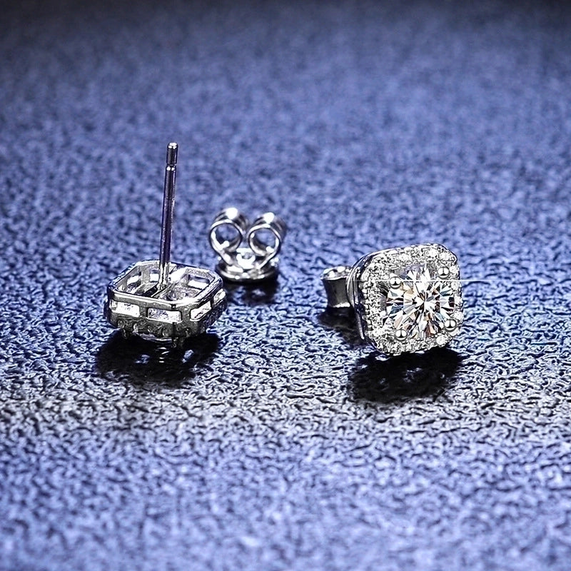 1 Pair 925 Sterling Silver Moissanite Zircon Square Ear Studs