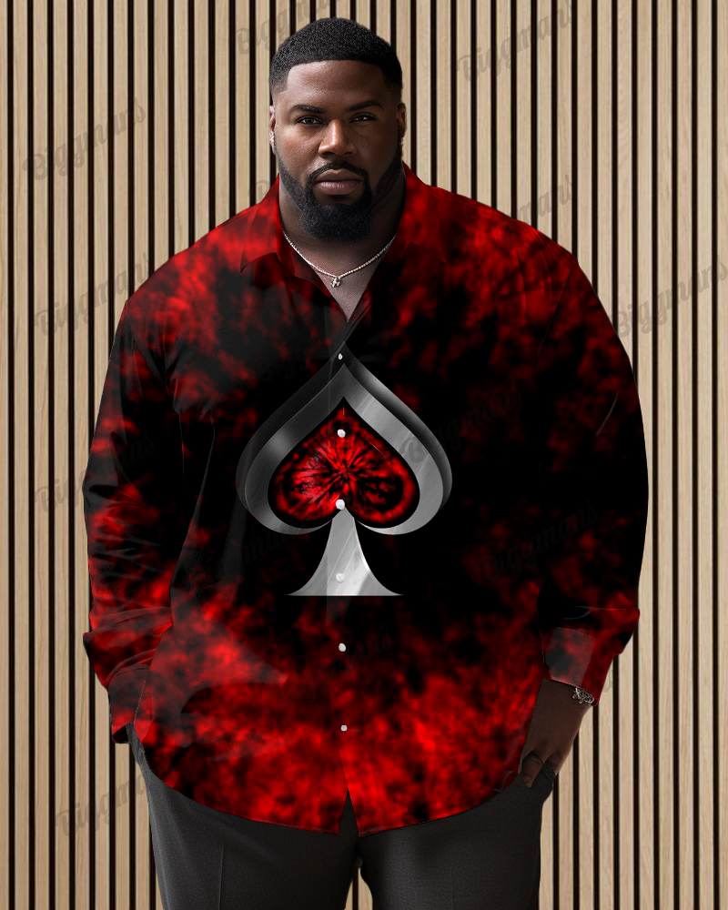 Stardust Gradient Poker Elements Pattern Long Sleeve Lapel Shirt Men's Plus Size