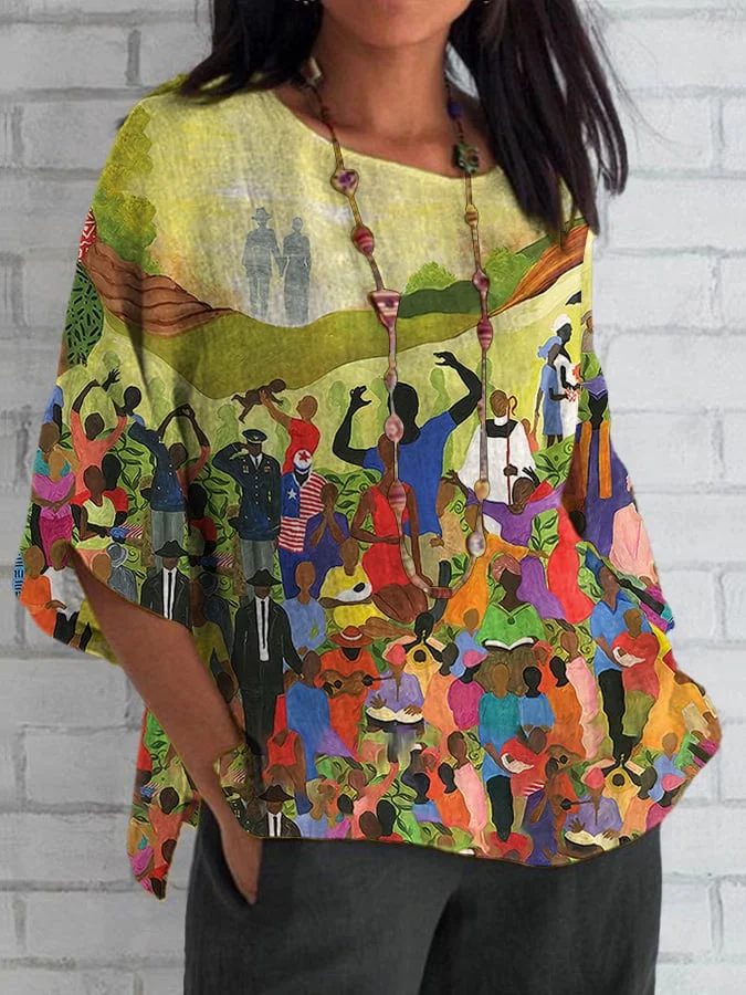 Women's Juneteenth Cheer Independence And Freedom Print Printed Blouse 