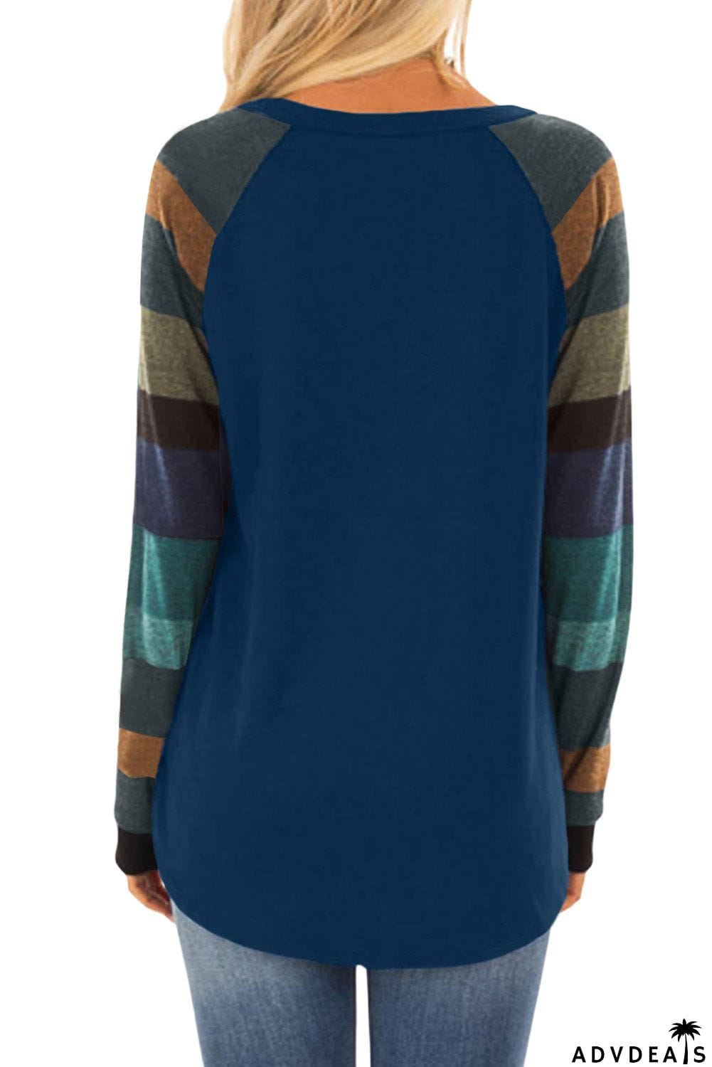 Color Block Striped Pocket Long Sleeve Top
