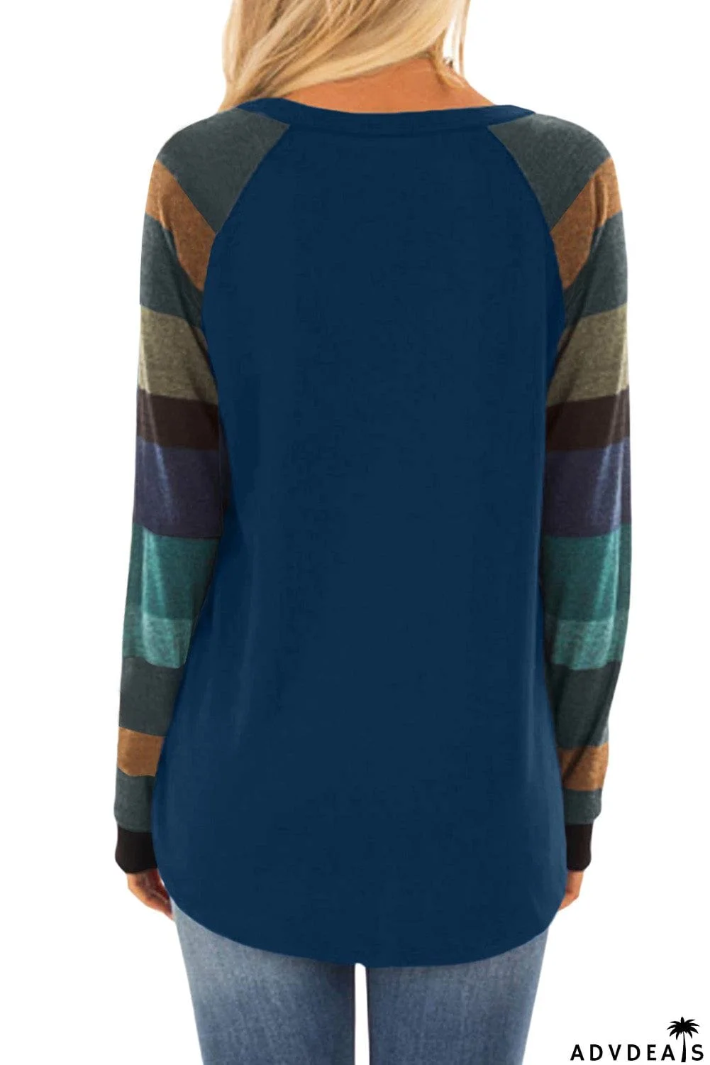 Color Block Striped Pocket Long Sleeve Top