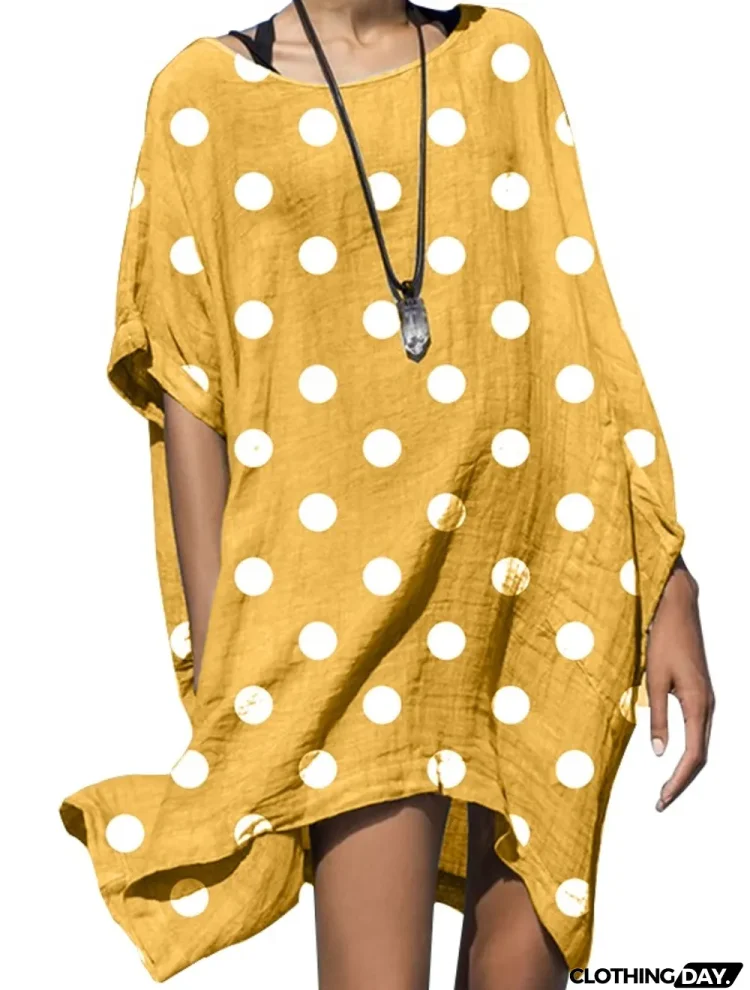 Summer Polka Boho Shirt Dress