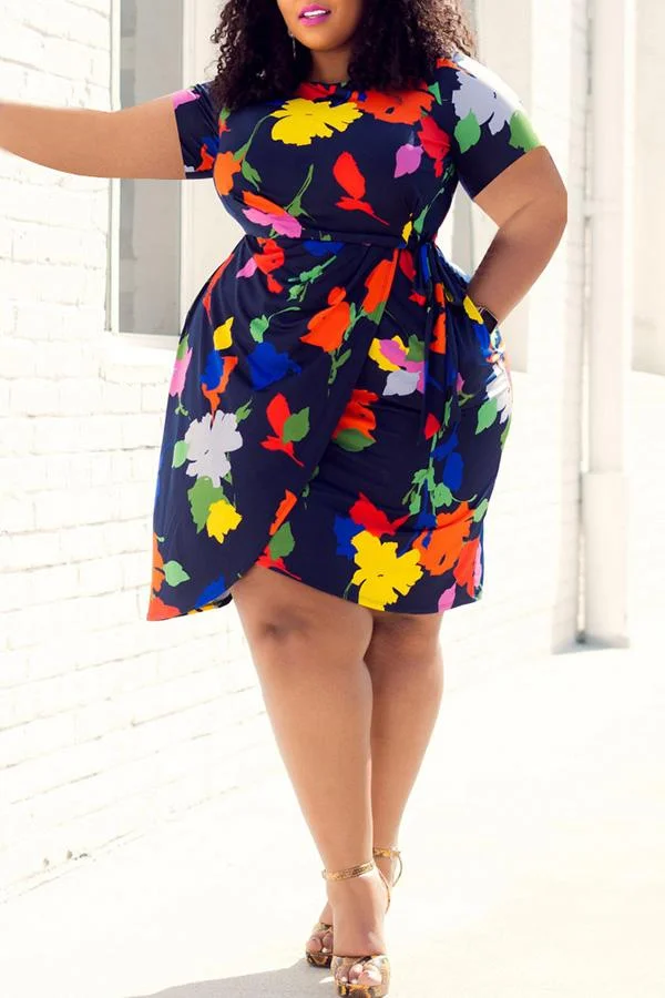 Fashion Puls Size Printing Irregular Mini Dresses