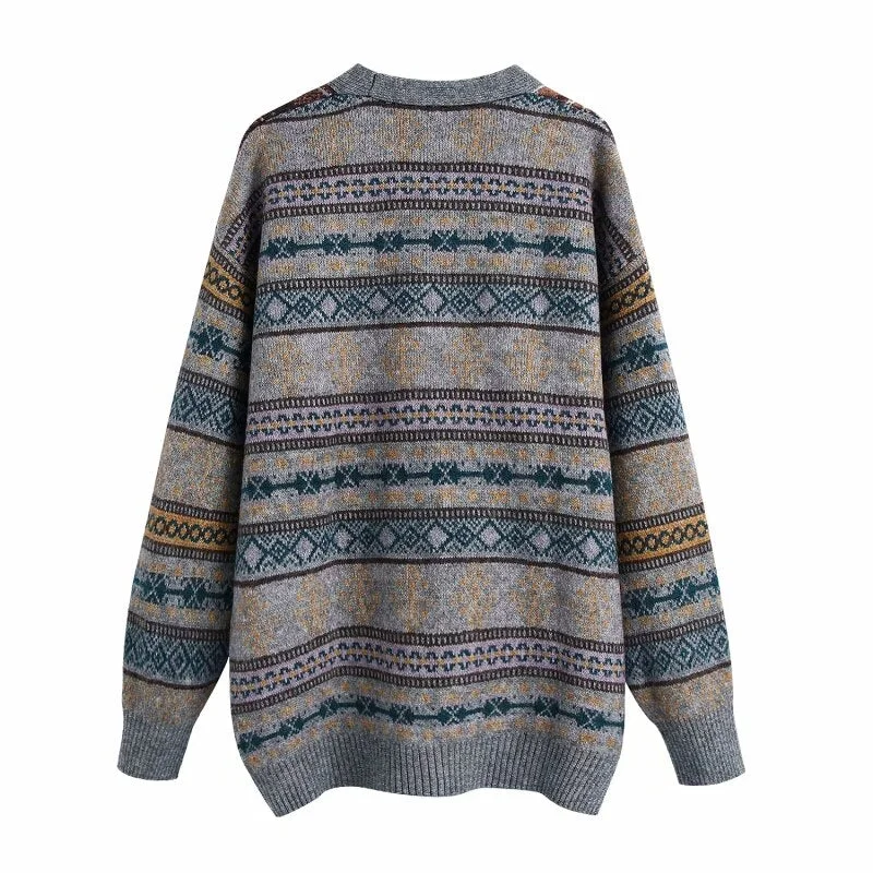 Vintage Chic Floral Plaid Patchwork Cardigans Women Fashion Pockets Buttons V-Neck Sweaters Female Casual Jumpers