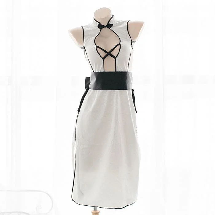 Black/White Sweet Star Bow Cheongsam Dress S12689