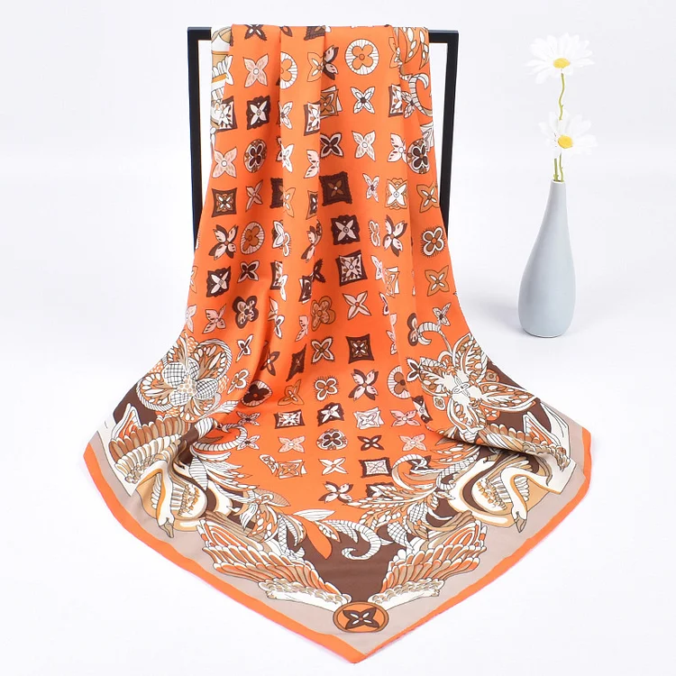 Fashion Orange Phoenix Totem Print Silk Scarf  Flycurvy [product_label]