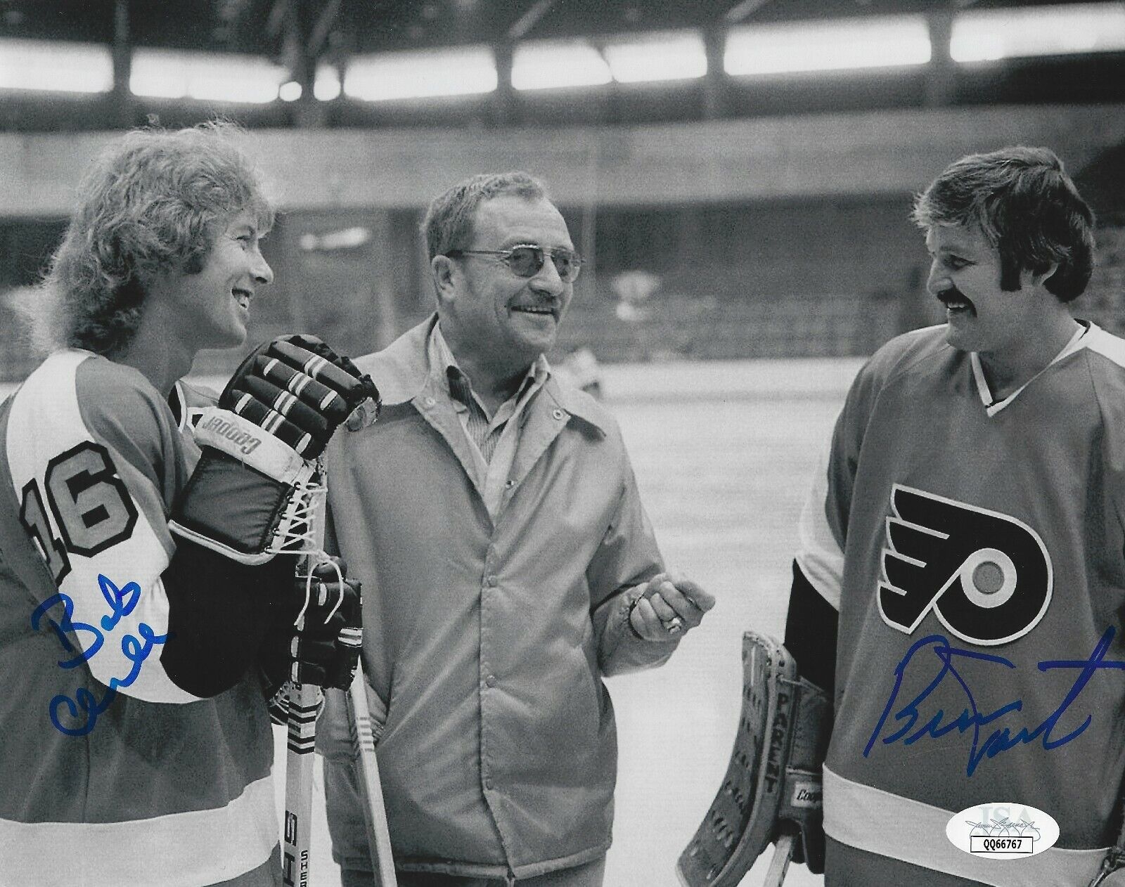 Autographed 8x10 BOBBY CLARKE & BERNIE PARENT Philadelphia Flyers Photo Poster painting JSA COA