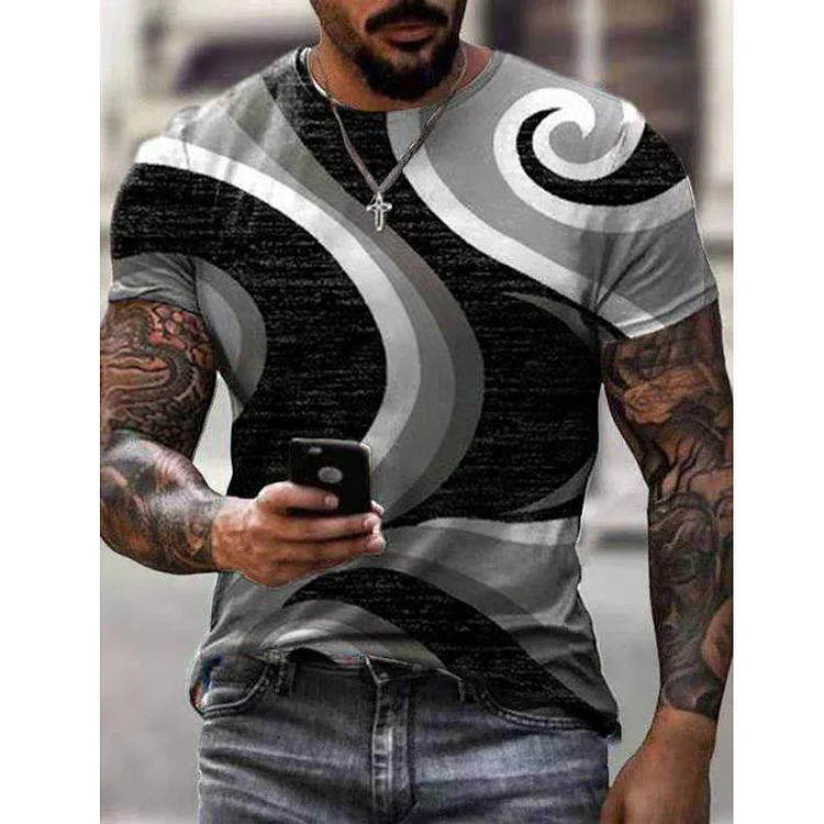 Colorful Geometry Streetwear Crew Neck Short Sleeve Men's T-Shirts at Hiphopee