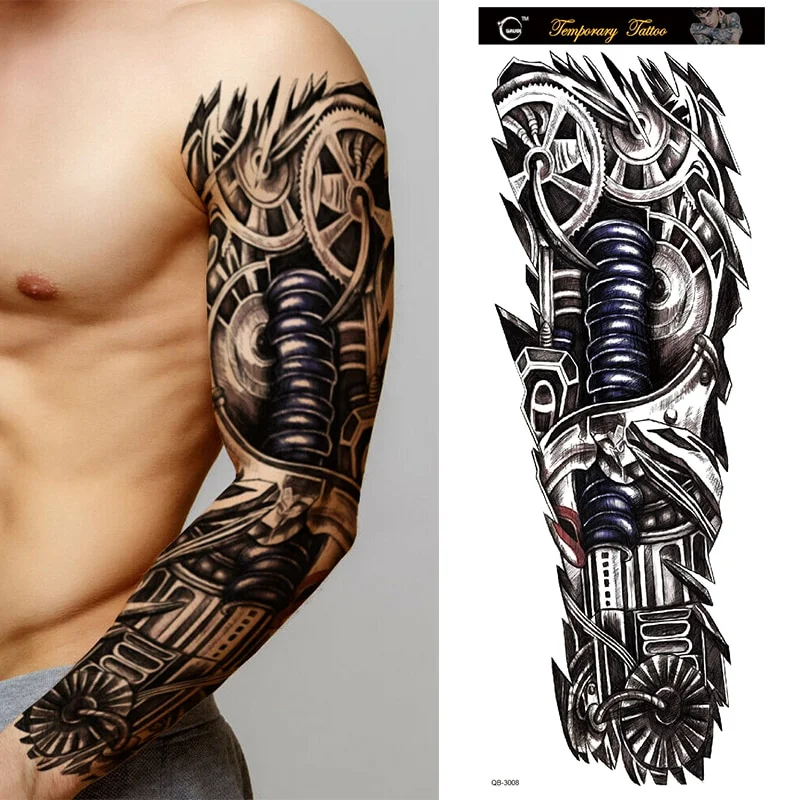 Sdrawing Temporary Full Arm Tattoos Man Women Cool Leg Art Tiger Wolf Black Sleeve Large Fake Sticker Glitter Multiple Style