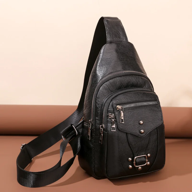 Soft Leather Crossbody Bag Large Capacity Simple Retro Chest Bag