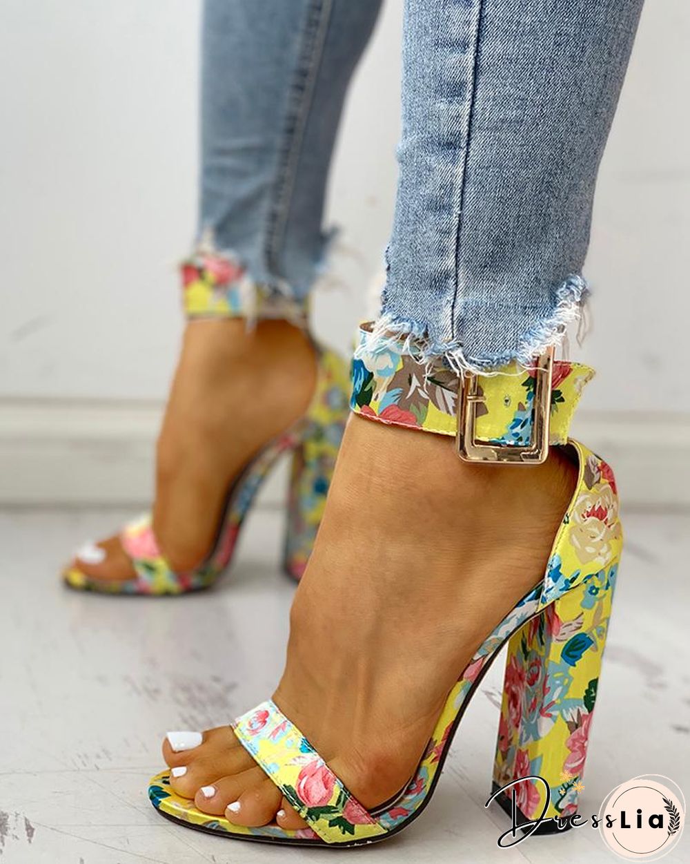 Snakeskin / Cheetah / Floral Print Ankle Buckled Chunky Heels