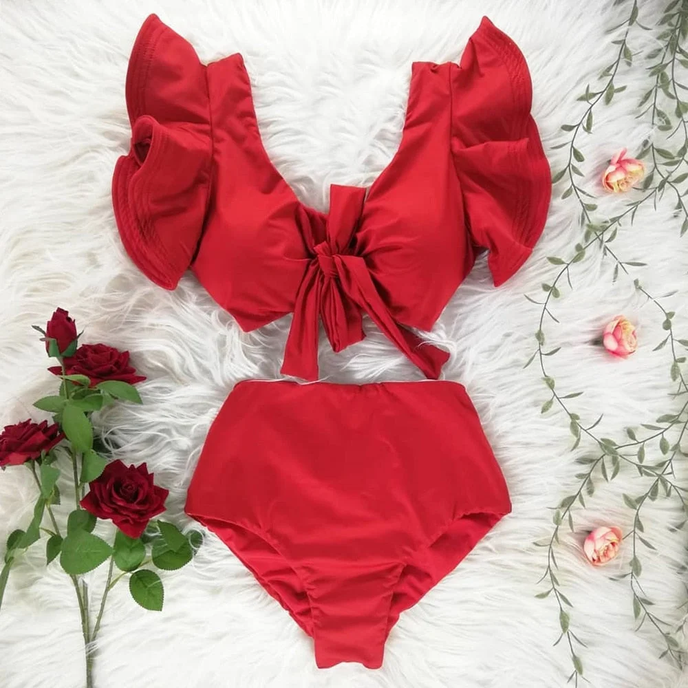 Two-Pieces Women Floral 2022 Push-Up Padded Bra Ruffles Bandage Bikini Set Swimsuit Swimwear Bathing Suit Beachwear Biquini