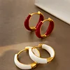 Stylish White Red Black Hoop Golden Earrings