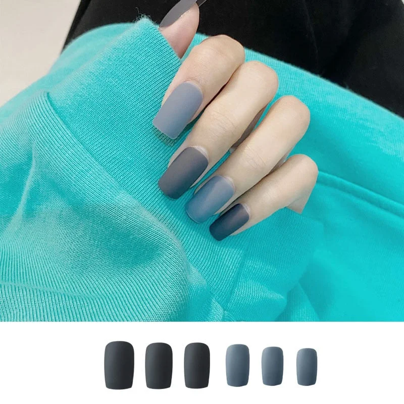 24pcs/set faux nails Accessories for women matte Pink False Nail with glue solid Color Short Square full cover press on nails-Nail Inspo