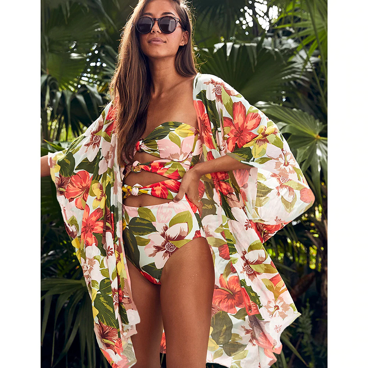 Bandeau Blossom One Piece Swimsuit and Cover Up