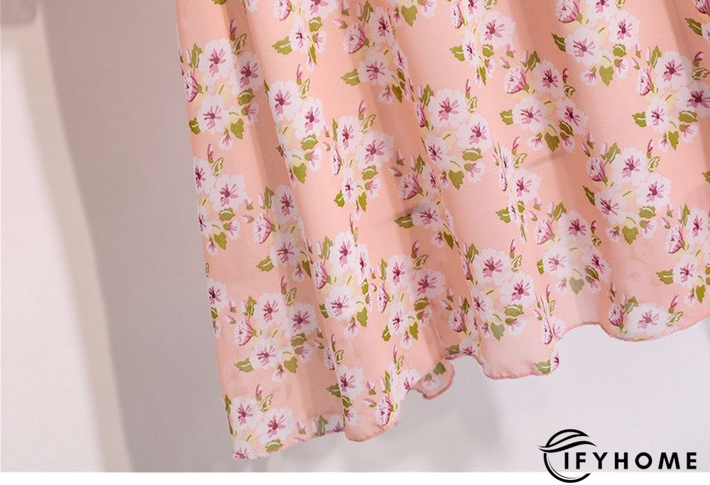 Spring Summer Chiffon Women V-Neck Floral Print Short Dresses Sweet Ruffle Sleeeve Slim Drawstring Ladies Dress | IFYHOME