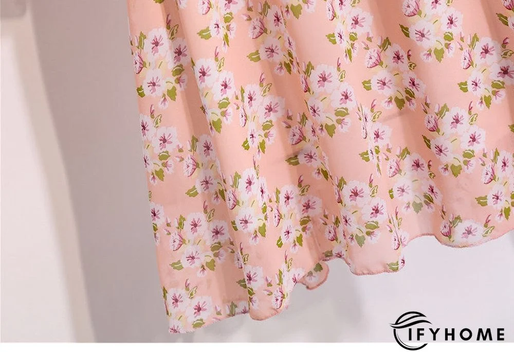 Spring Summer Chiffon Women V-Neck Floral Print Short Dresses Sweet Ruffle Sleeeve Slim Drawstring Ladies Dress | IFYHOME