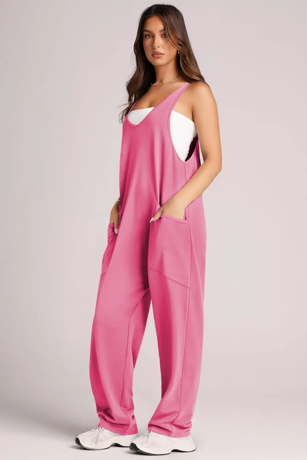 Women's Summer Casual Pocket Knitted One-piece Trousers Jumpsuits