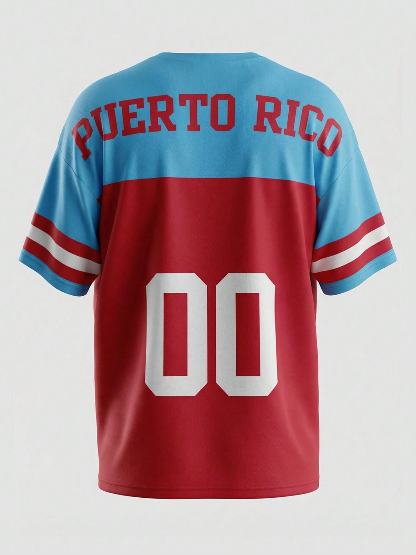 Women's Puerto Rico Soccer Jersey, Y2K Streetwear Tee, Loose Breathable All-Over Print Athletic Top