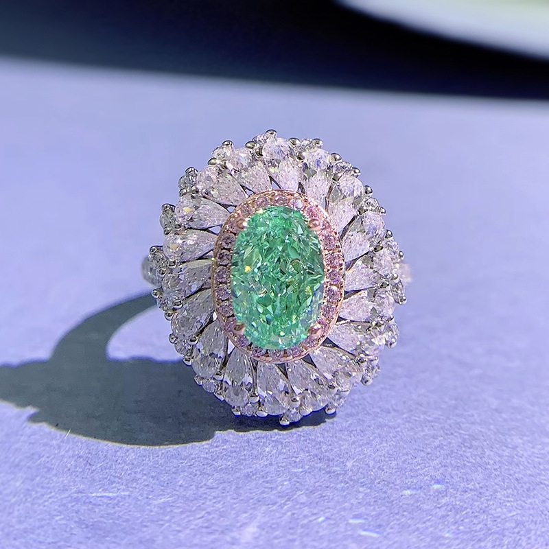 MIKAMU Jewelry 925 Silver Women's Ring with 6*9 Paraiba Color Gemstone - Fashionable and Elegant Engagement Ring