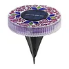 Outdoor LED Solar Lights Waterproof Mini Flat Solar Disc Light with Sturdy Ground Stakes Mosaic Landscape Lightning for Garden Walkway Driveway