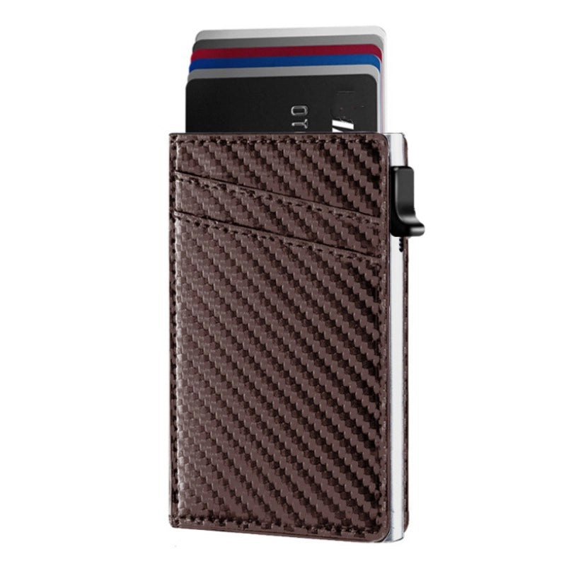 3 Pieces New Carbon Fiber Metal Men’s Wallet Large Capacity Automatic Bullet Card Credit Card Case Leather Aluminum Alloy Card Holder