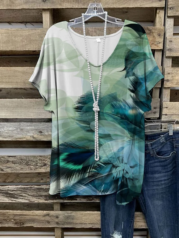Feather print Shirts & Tops-Mayoulove