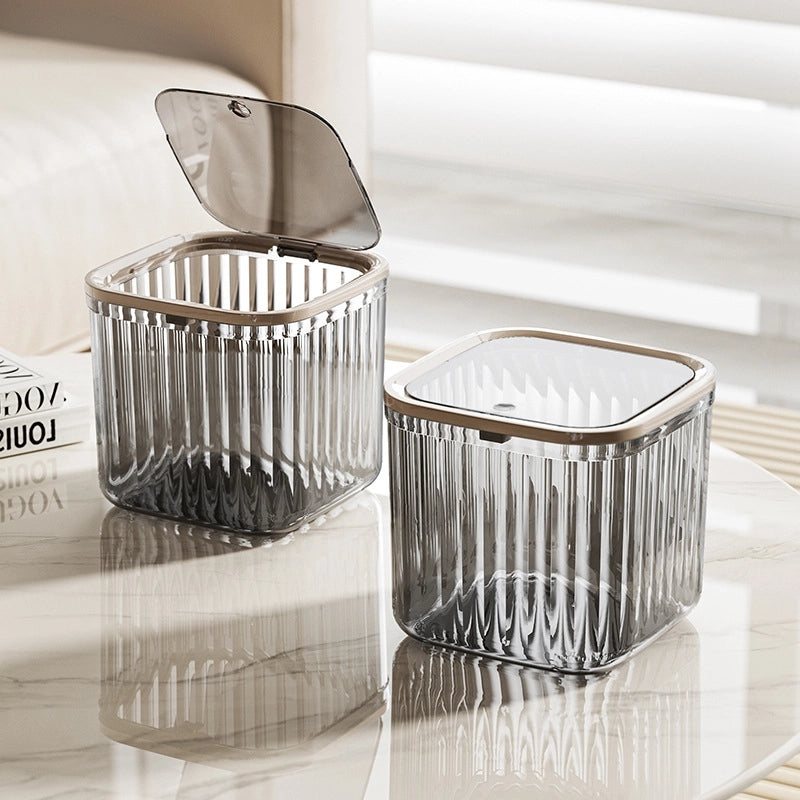 [Hedou C] Desktop Trash Can Dining Table Desk Dressing Table Trash Can Household Mini Paper Basket With Lid Pressure Ring