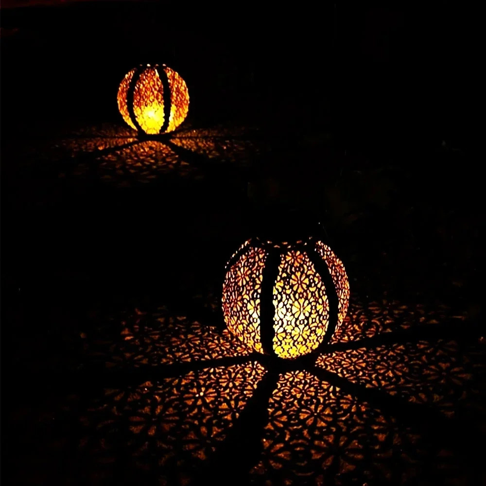 Tegooe Tegooe Solar Powered Hanging Lantern - Iron Art Hollowed-Out Projection Light for Garden Patio Decoration