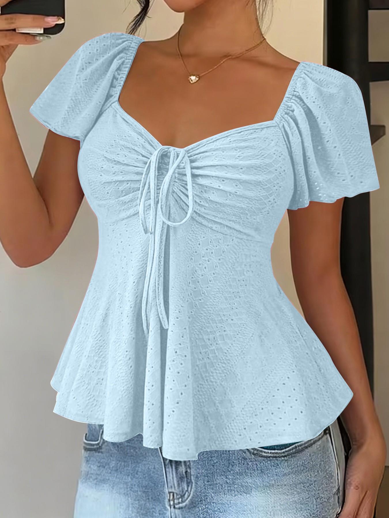 Women's Sweet Cute Style Breathable Lightweight Short Sleeve Top Blouse for Daily, Everyday Wear, Summer Casual Wear, Comfortable and Stylish Shirts Women's Sweet Cute Style Breathable Lightweight Short Sleeve Top Blouse for Daily, Everyday Wear, Summer Casual Wear, Comfortable and Stylish Shirts
