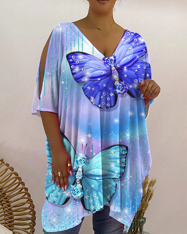 V-Neck Casual Print Women's Top