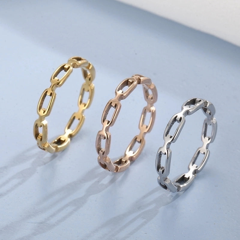 Minimalist Classic Style Solid Color Titanium Steel 18K Gold Plated Plating Chain Rings