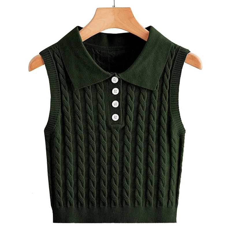 Wongn Wongn Sweater Women's Knitted Vest Twisted Flower Sleeveless Collar Button Cover Small Vest