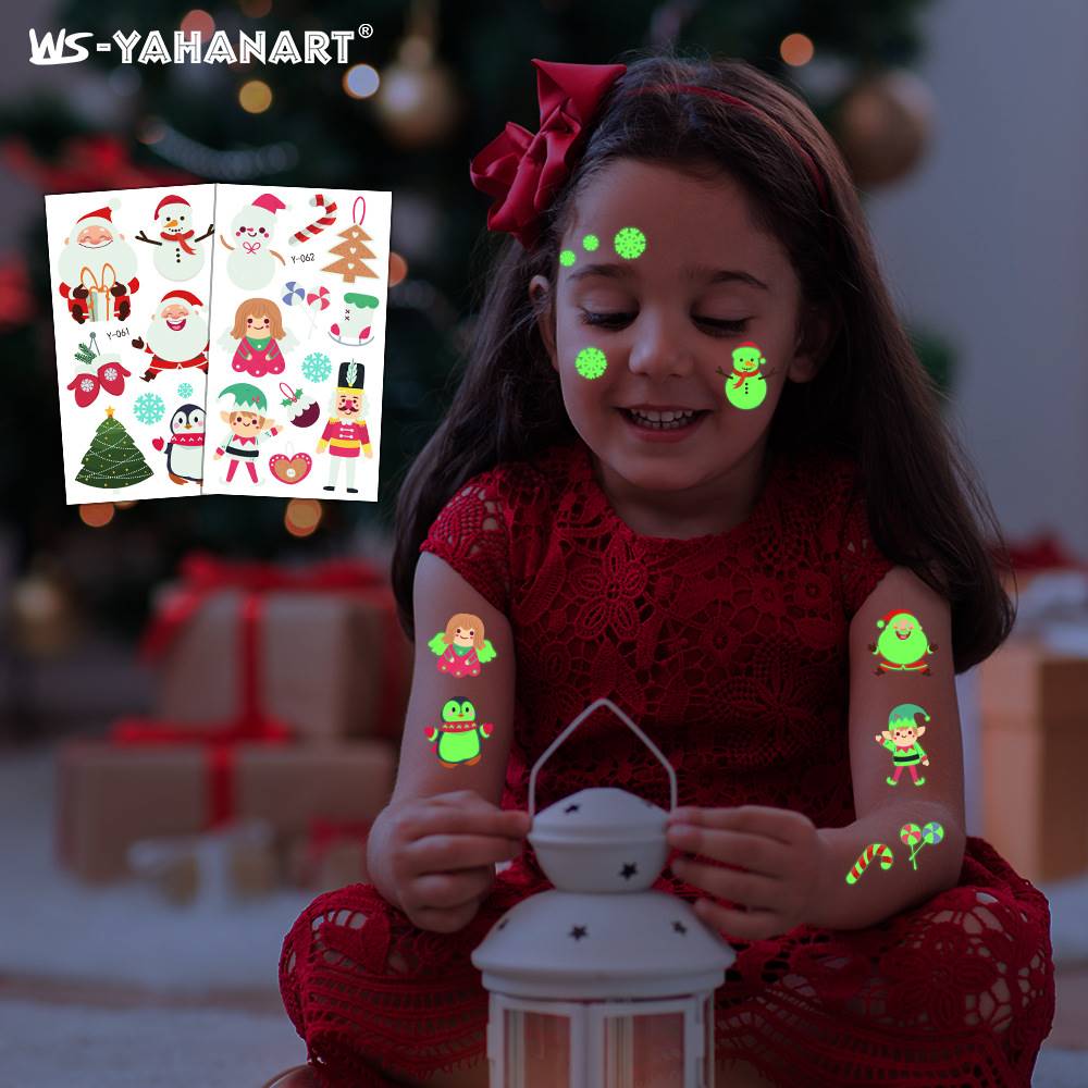 Glowing Snowflake Christmas Tattoos for Kids 2022 - Waterproof Luminous Face Stickers