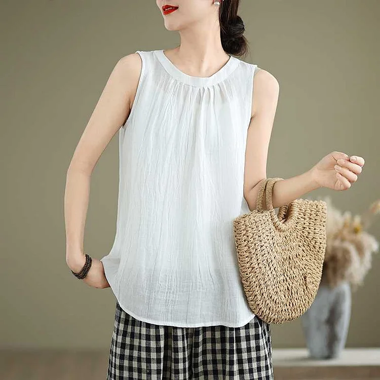 Women's Loose Vest Cotton Linen Sleeveless Top