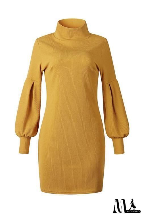 MidiSono - Puff Sleeve High Collar Mini Dress