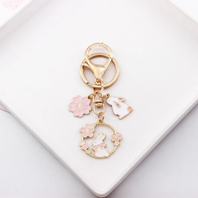 Cute Rabbit Cherry Blossom Cat Zinc Alloy Unisex Keychain