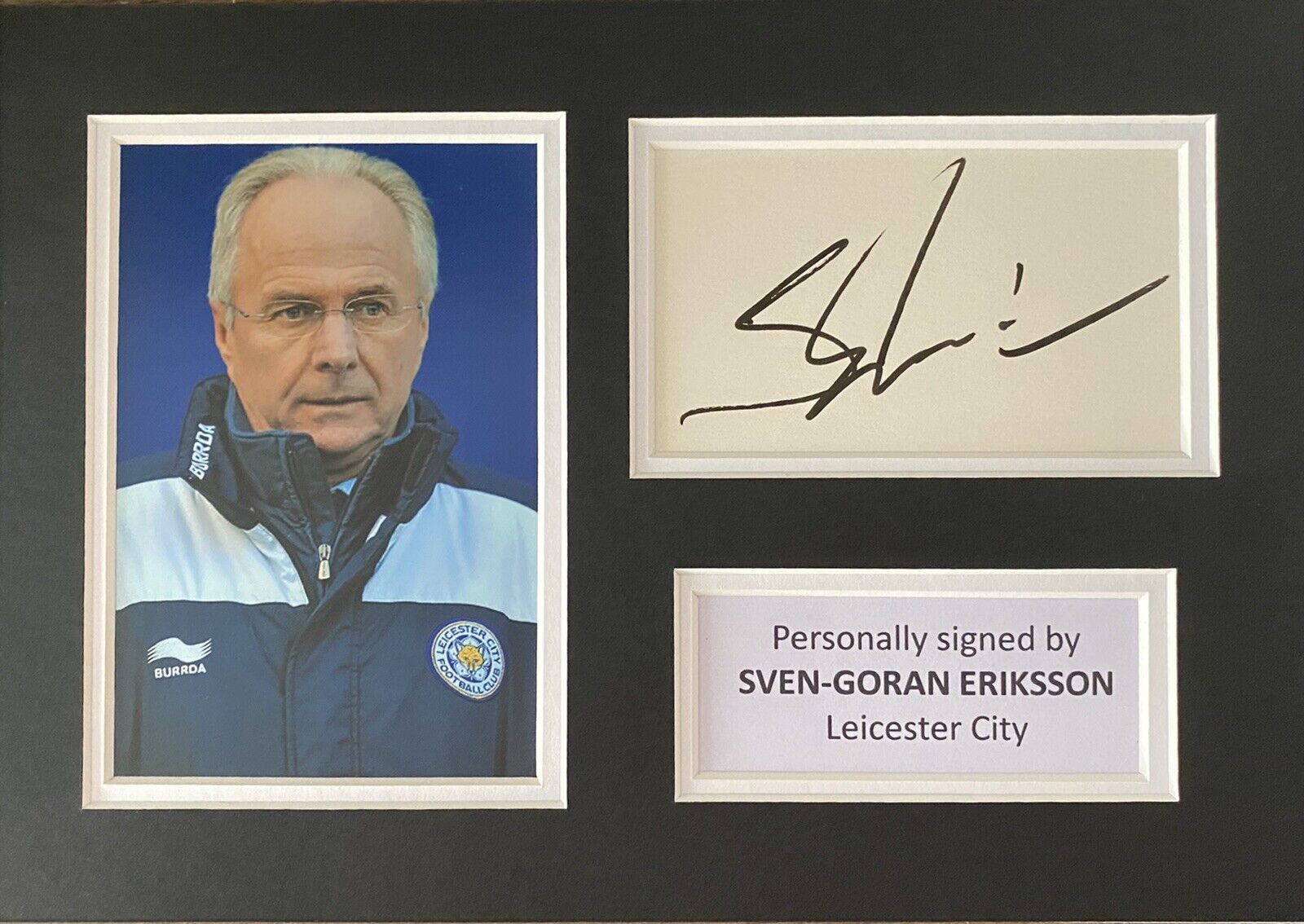 Sven Goran-Erikkson Hand Signed White Card In A4 Leicester City Mount Display