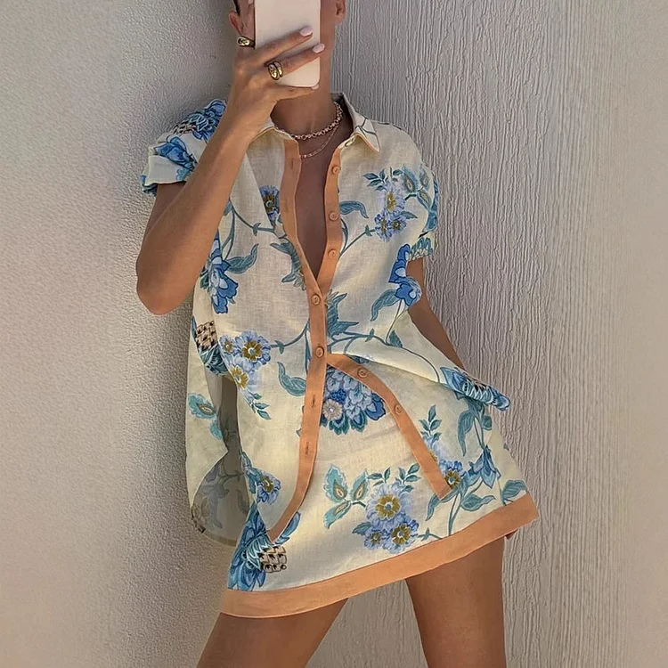 Casual Printed Shirt and Skirt Set