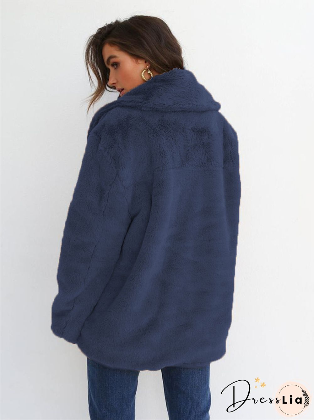 Fashion Solid Color Sexy Plush Lapel Coat