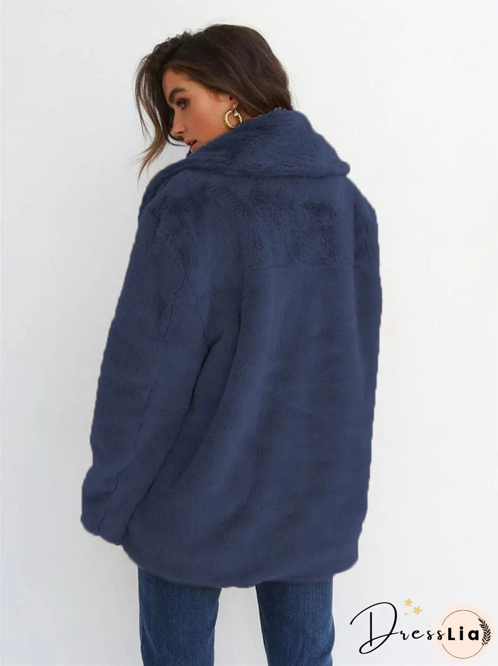 Fashion Solid Color Sexy Plush Lapel Coat