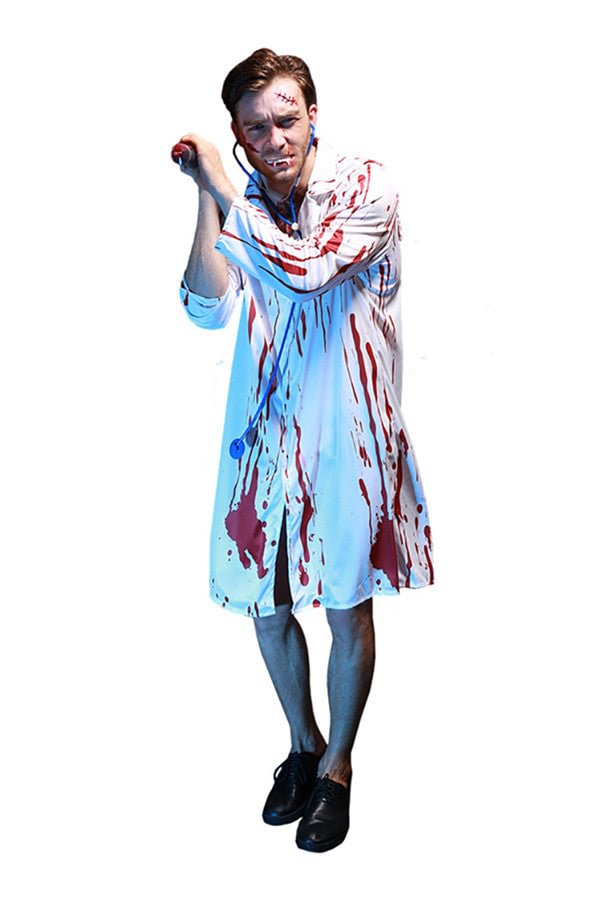 Scary Horror Bloody Doctor Halloween Costume For Men White-elleschic