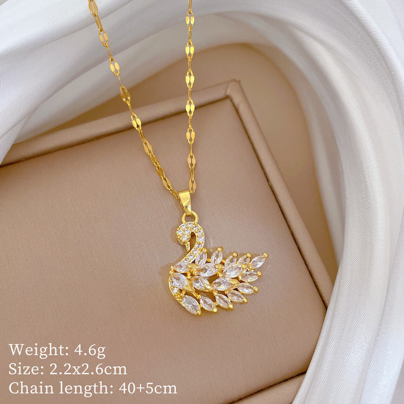 Copper Micro-Inlaid Heart Fashion Gorgeous Full Diamond Necklace Women’S Versatile Clavicle Chain Titanium Steel