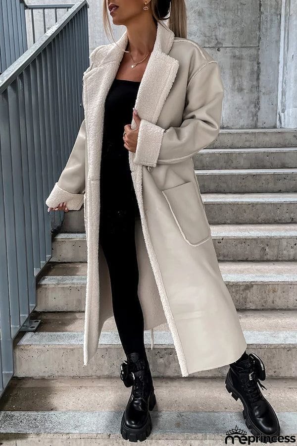 Harvey Pocket Long Sleeve Leather Plush Lined Button Down Coat